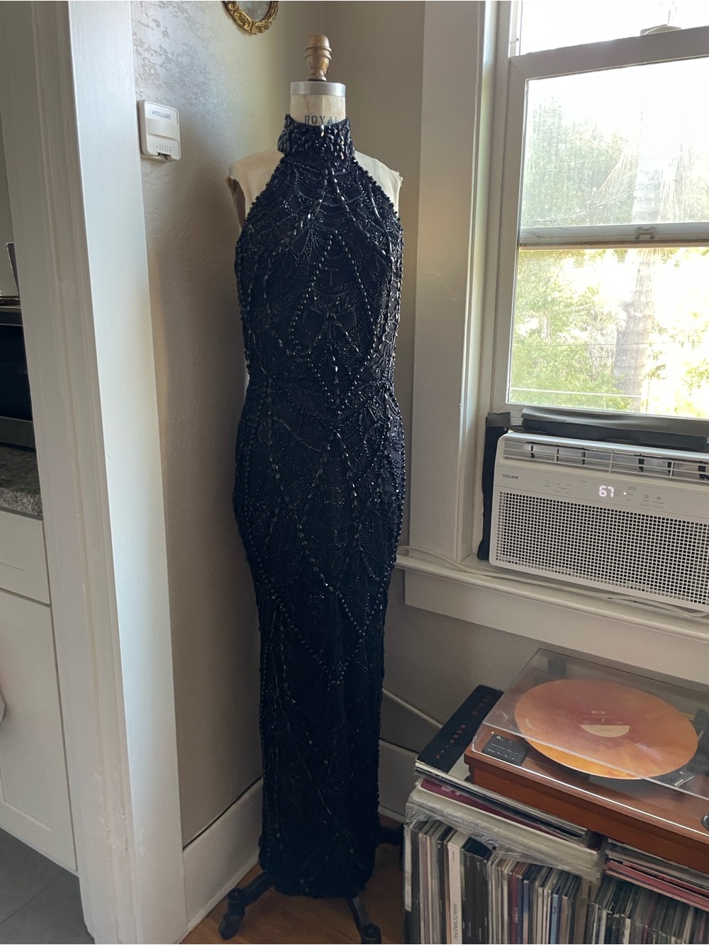 Albina Dyla Black Beaded Halter Neck Gown in size 4/6